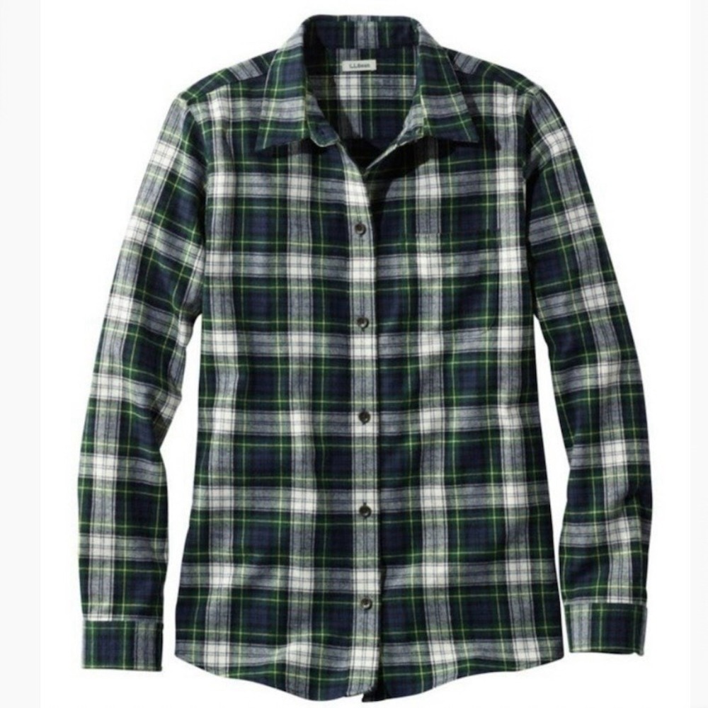 LL Bean Scotch Plaid Cotton Flannel Button Shirt Relaxed Fit 3X Green White - Picture 11 of 11